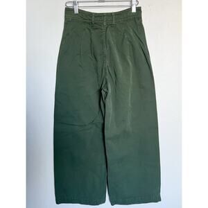 Free People Pants Sz 24 Wide Leg Pleated Chino Cropped Army Green EUC - READ